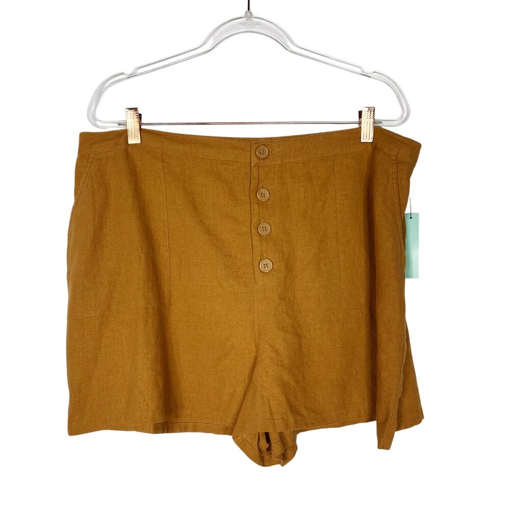 New Abound 1X Linen Blend Button Front Shorts in Tan Dale Summer Casual